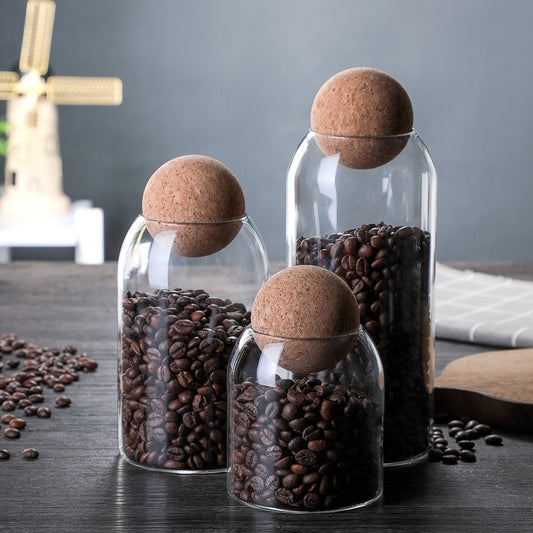 Glass Storage Ball Jar with Cork Lid – Minimalist Coffee, Tea & Dry Food Storage Container
