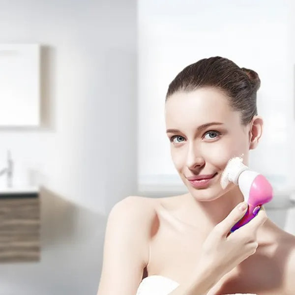 Waterproof Facial Cleansing Spin Brush with 5 Interchangeable Heads – Deep Pore Face Scrubber for Women