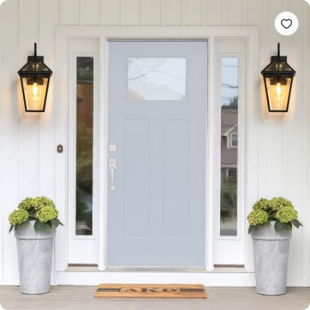 2-Pack 21-Inch Outdoor Wall Lantern Modern Black Metal & Clear Glass