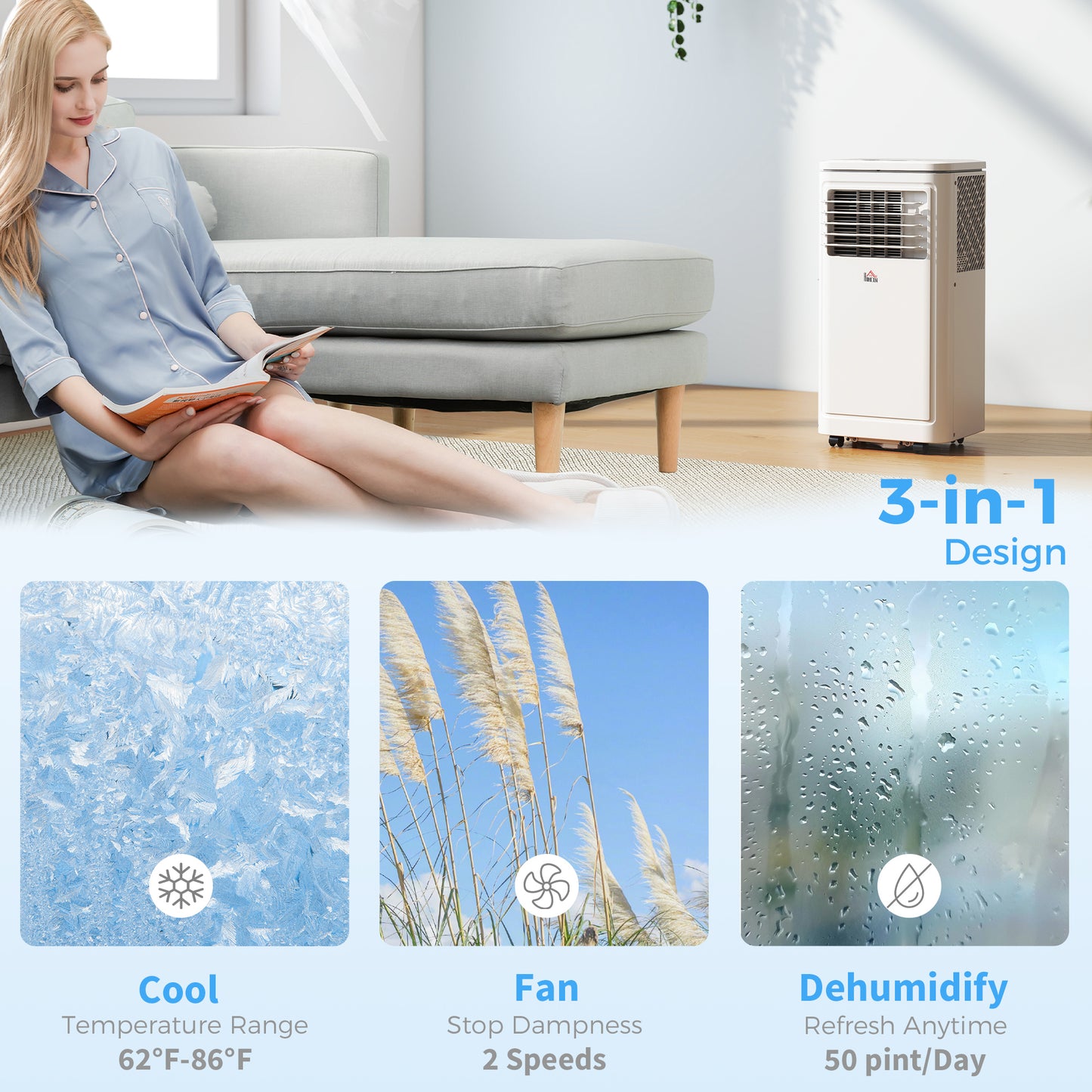 8,000 BTU Portable AC Unit Compact Movable Evaporative Cooler