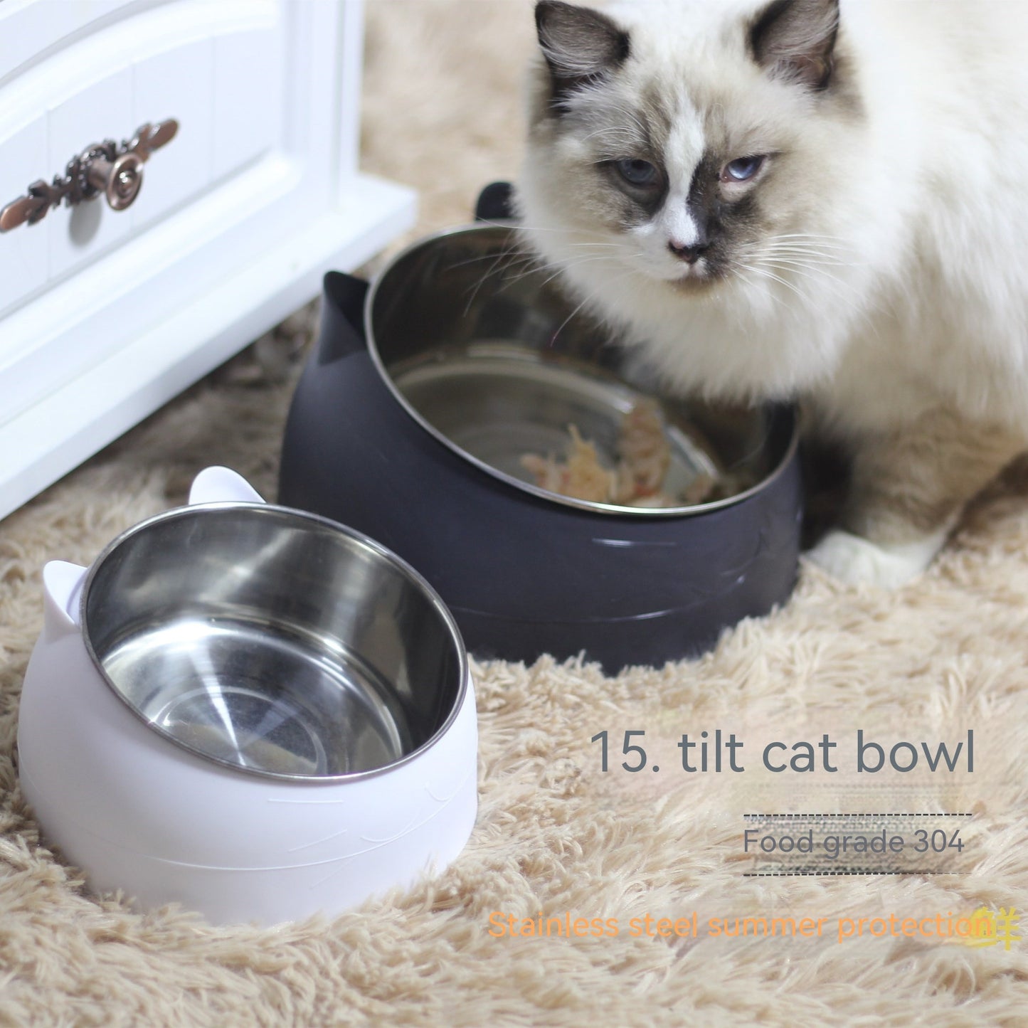 Stainless Steel Elevated Double Dog Bowl – Cervical Protection, Slanted Design for Food & Water