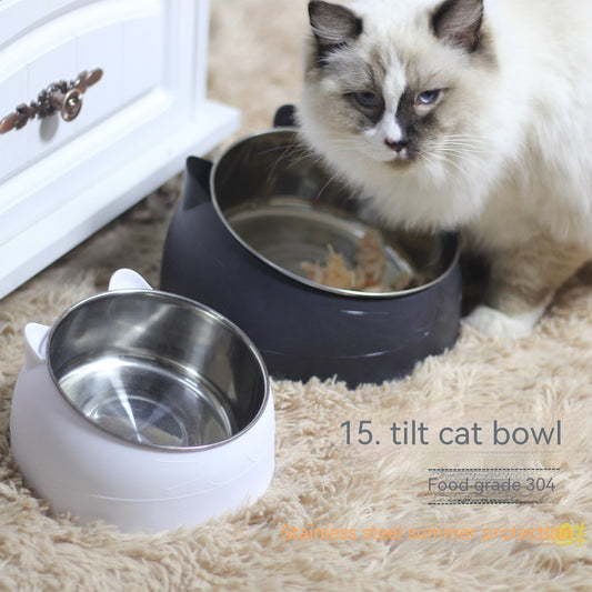 Stainless Steel Elevated Double Dog Bowl – Cervical Protection, Slanted Design for Food & Water