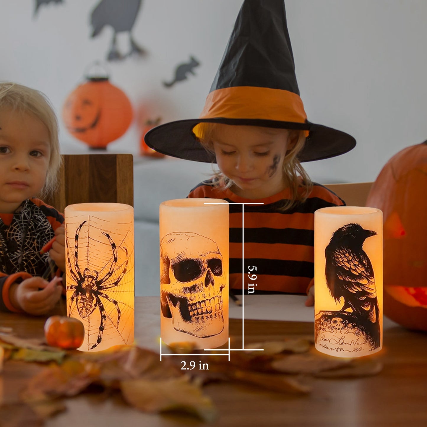 3-Pack Halloween Flameless Candles – Battery Operated Warm Orange LED with Timer
