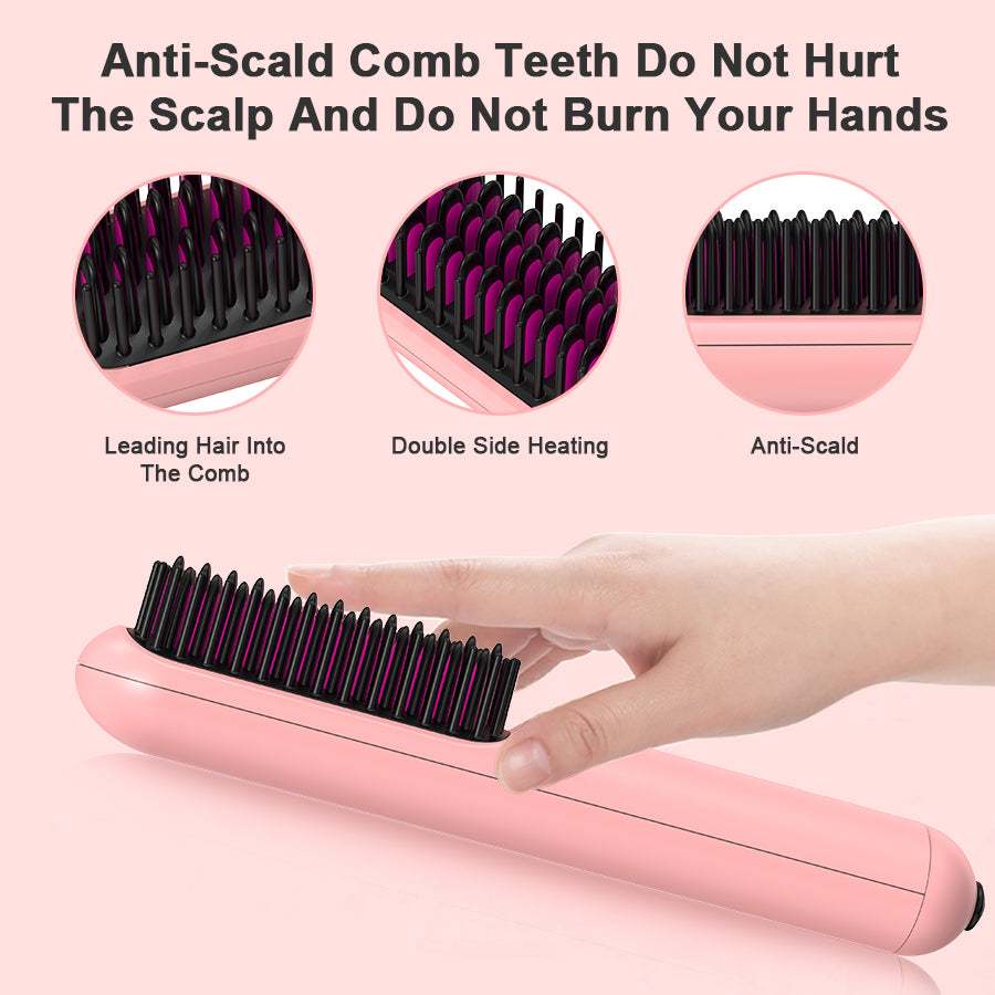 Portable USB Rechargeable Cordless Hair & Beard Straightening Brush – Mini 2-in-1 Hair Comb for Men & Women