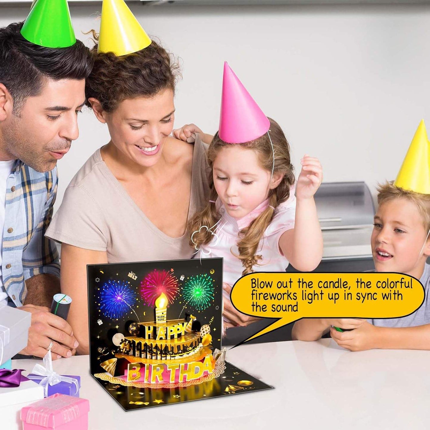 Light Music  Up Card Gift Cake Happy Birthday Card With Envelope