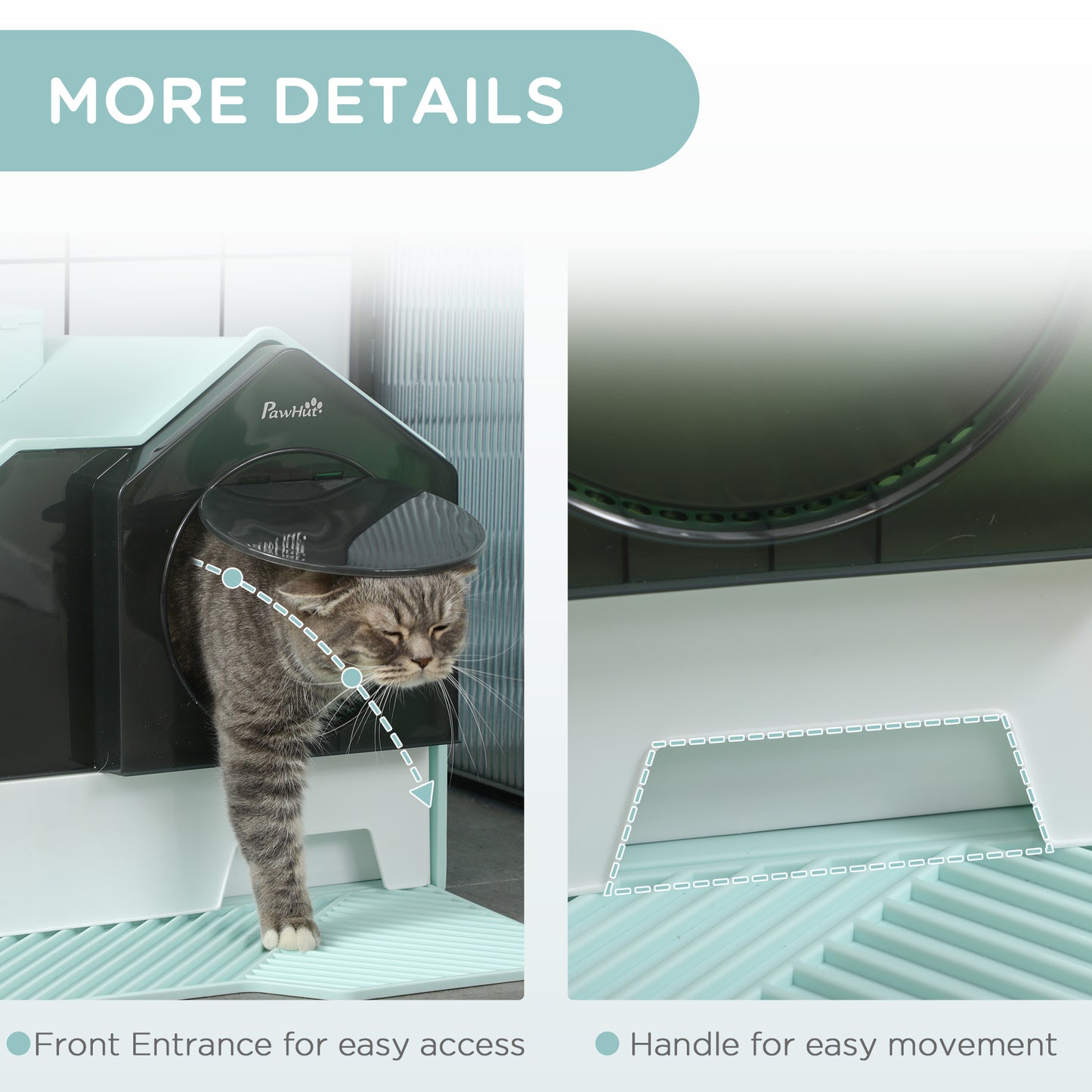 Hooded Cat Litter Box with Litter Mat – Particle Catching Design, Light Blue