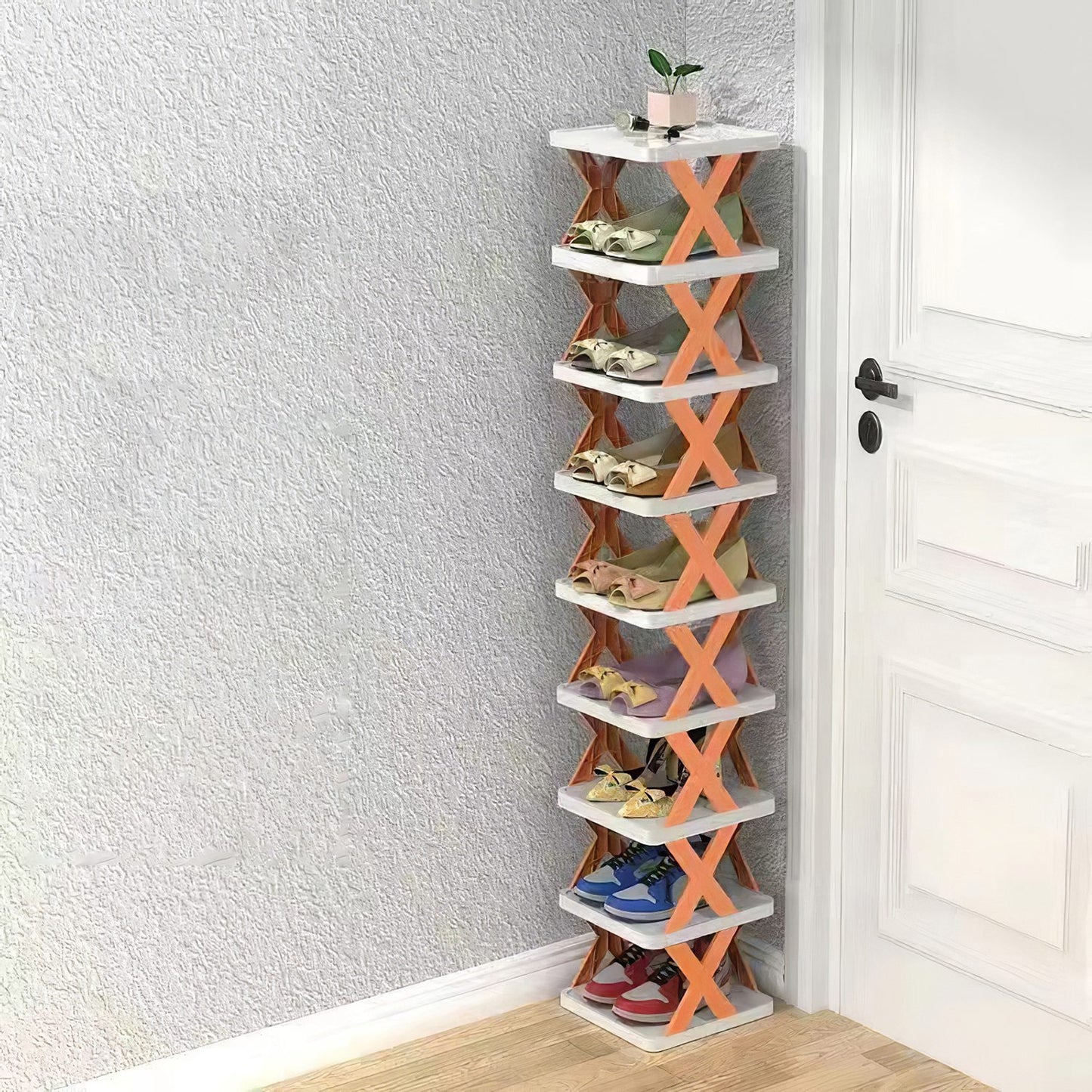 9-Tier Narrow Entryway Shoe Rack – Vertical Plastic Shoe Organizer, Space-Saving Free-Standing Shelf
