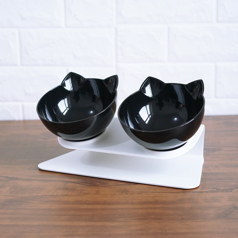 Ergonomic Cat Double Bowl | Elevated Food & Water Dish for Neck Protection