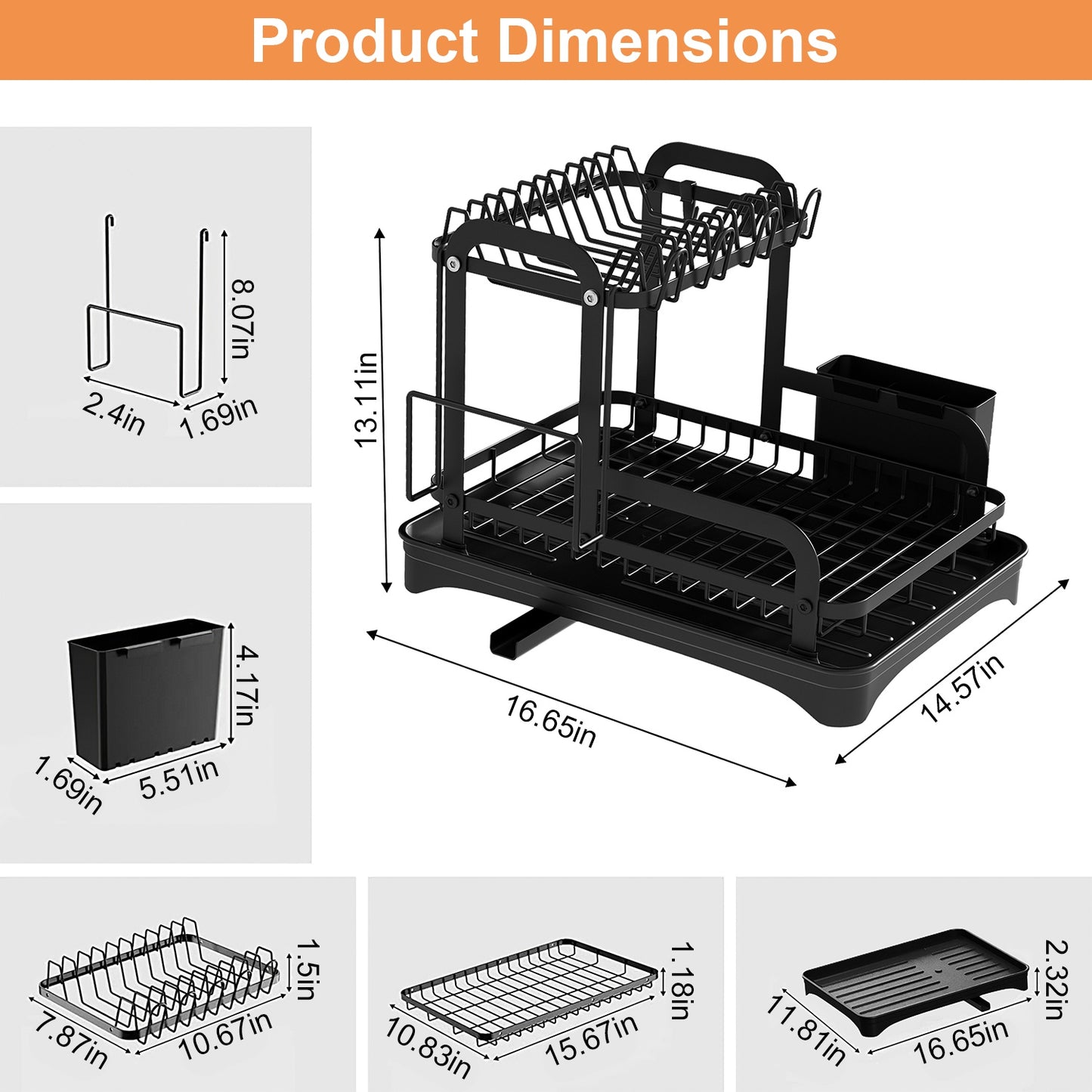 2-Tier Dish Drying Rack – Rustproof Kitchen Counter Organizer with Drainboard & Utensil Holder
