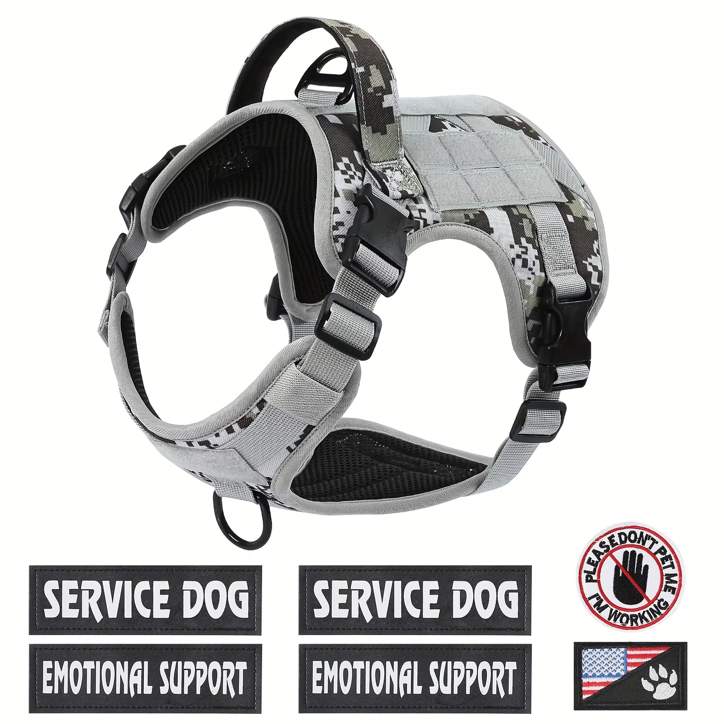 Tactical Service Dog Harness Vest – Adjustable Reflective K9 Harness with Metal Buckle for Training & Hiking