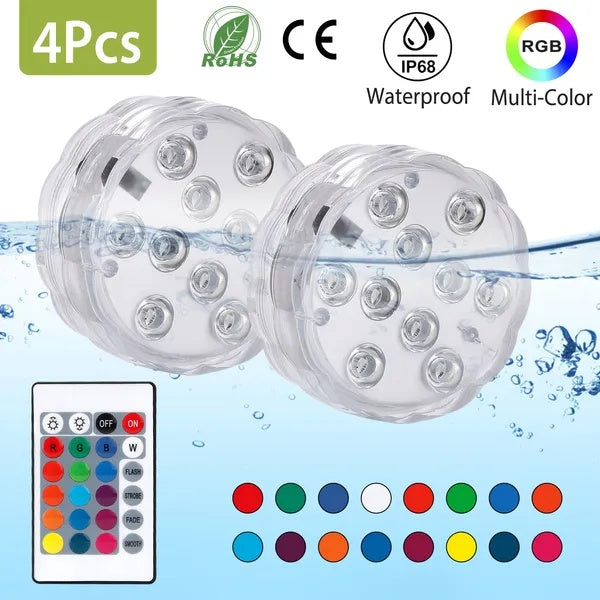 4Pcs Submersible RGB LED Underwater Lights IP68 Waterproof
