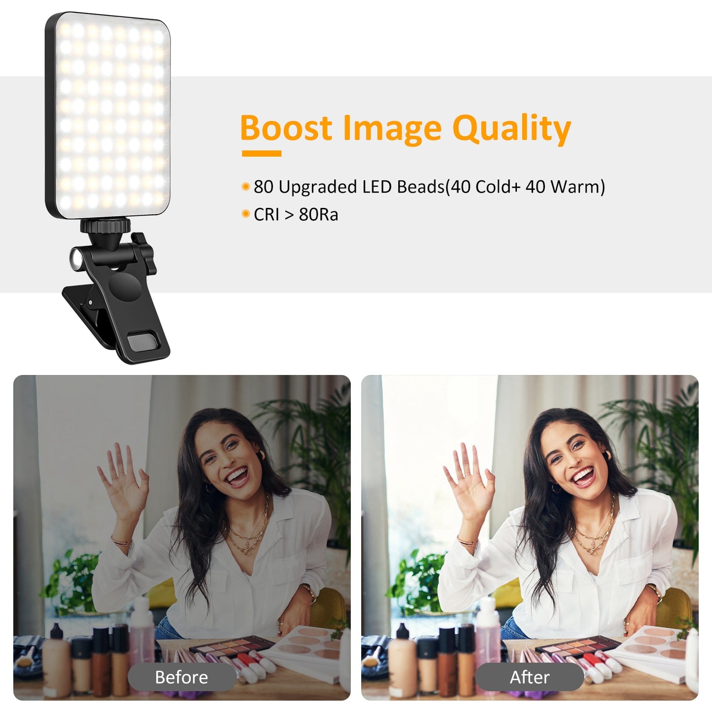 Rechargeable Clip-On Selfie Ring Light – 2000mAh Portable Fill Light with 3 Modes & 10 Brightness Levels