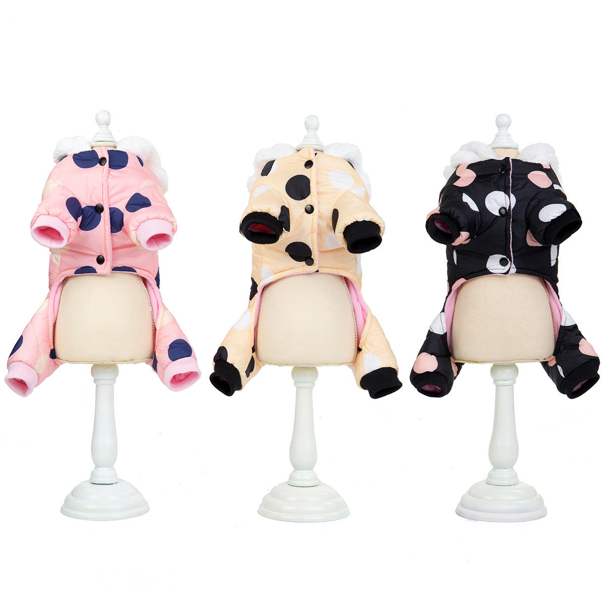 Warm Cotton Dog Coat – Big Polka Dot Four-Leg Winter Jacket for Pets