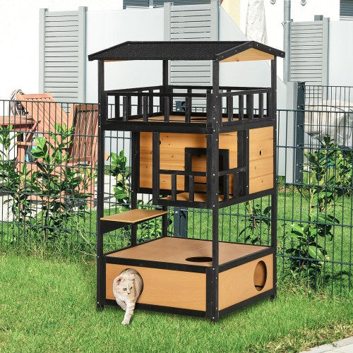 Wooden Outdoor Cat House – Weatherproof Shelter for Cats & Kittens