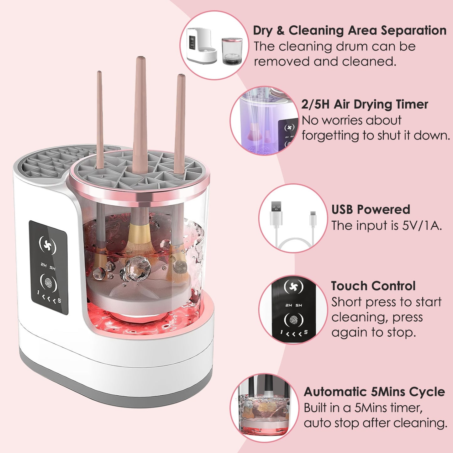 4-in-1 Electric Makeup Brush Cleaner & Dryer | USB-Powered Automatic Brush Blender with Timer, Digital Display & UV Disinfection – Universal for All Brushes