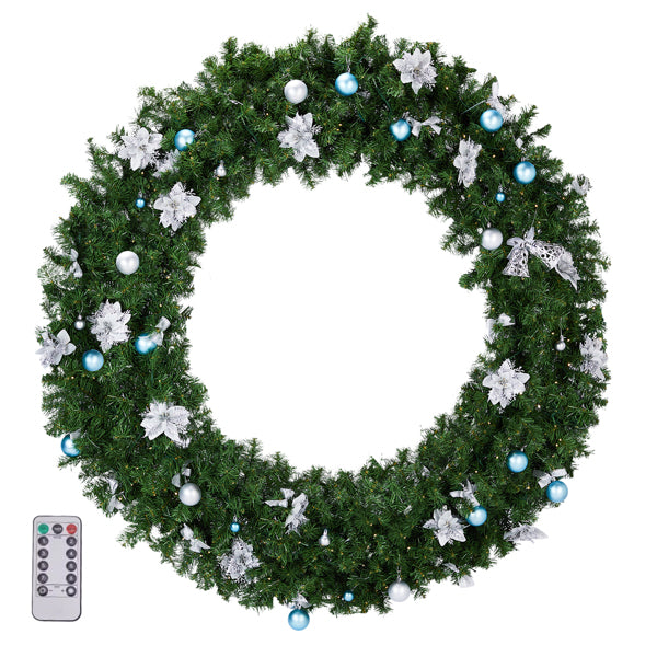 60in Pre-Lit Christmas Wreath – Artificial Xmas Wreath with 220 LED Lights & DIY Ornaments