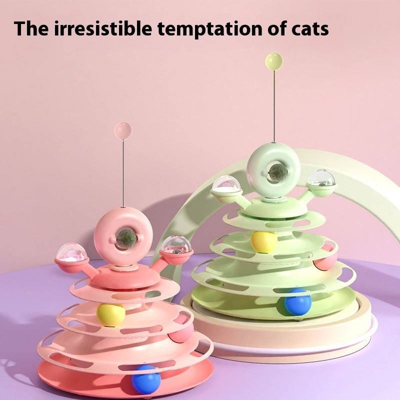 4-Level Cat Tower with Interactive Turntable & Roller Balls – Pet Puzzle Toy for Training & Fun