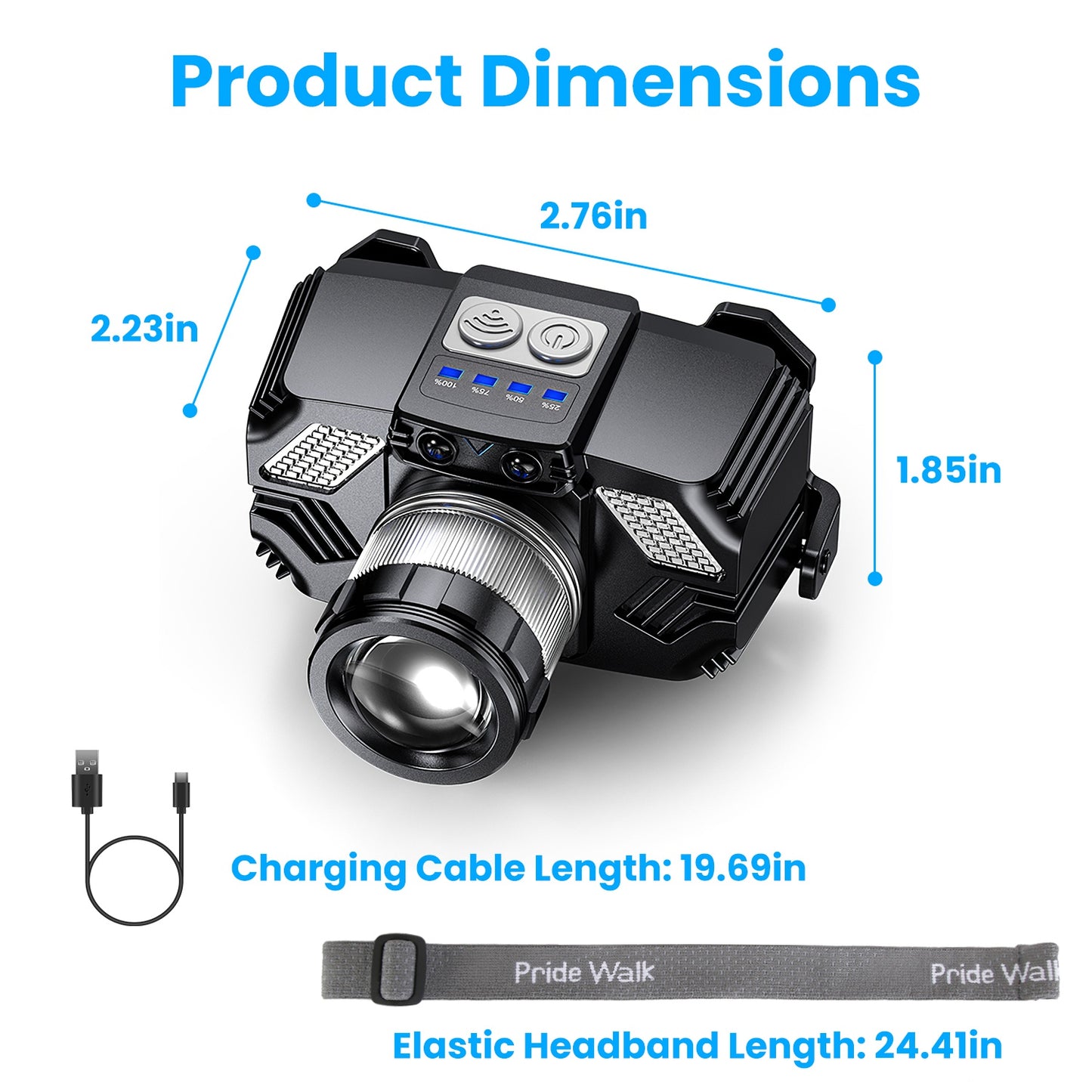 Motion Sensor LED Headlamp Zoomable Waterproof Flashlight 3 Modes