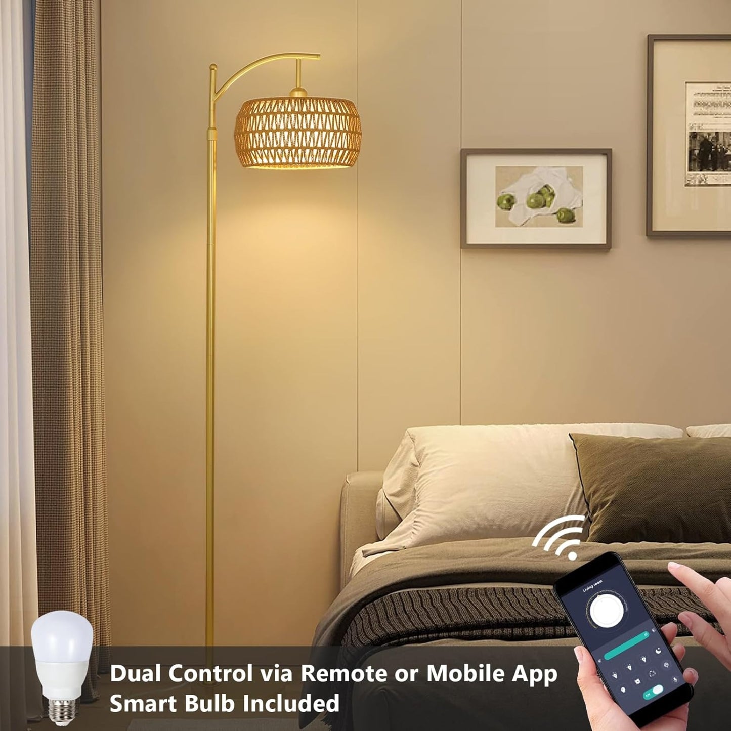 LED Gold Floor Lamp 3 Color Temperatures Remote Dimmable
