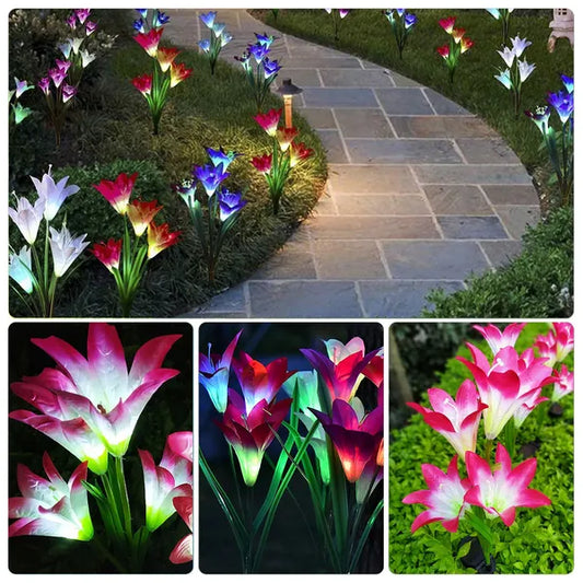 2Pcs Solar Lily Flower Garden Lights Outdoor LED 7-Color