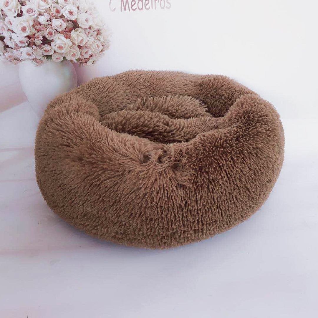 Plush Pet Nest Bed – Cozy Calming Donut Bed for Cats & Small Dogs