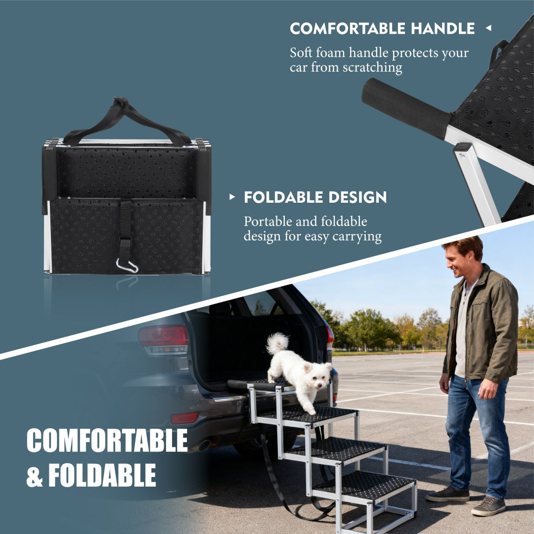 “Foldable Dog Ramp for Cars & SUVs – Portable Non-Slip Stairs for Large Dogs Up to 250lbs”