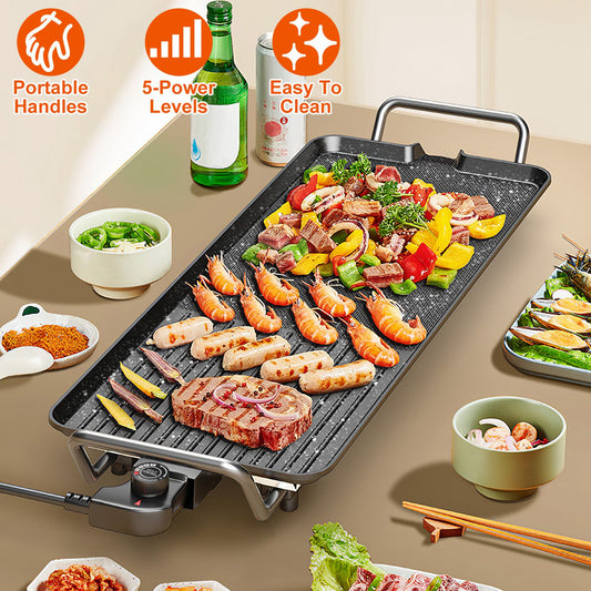 Electric BBQ Grill Hot Plate Non-Stick Indoor Outdoor Tabletop
