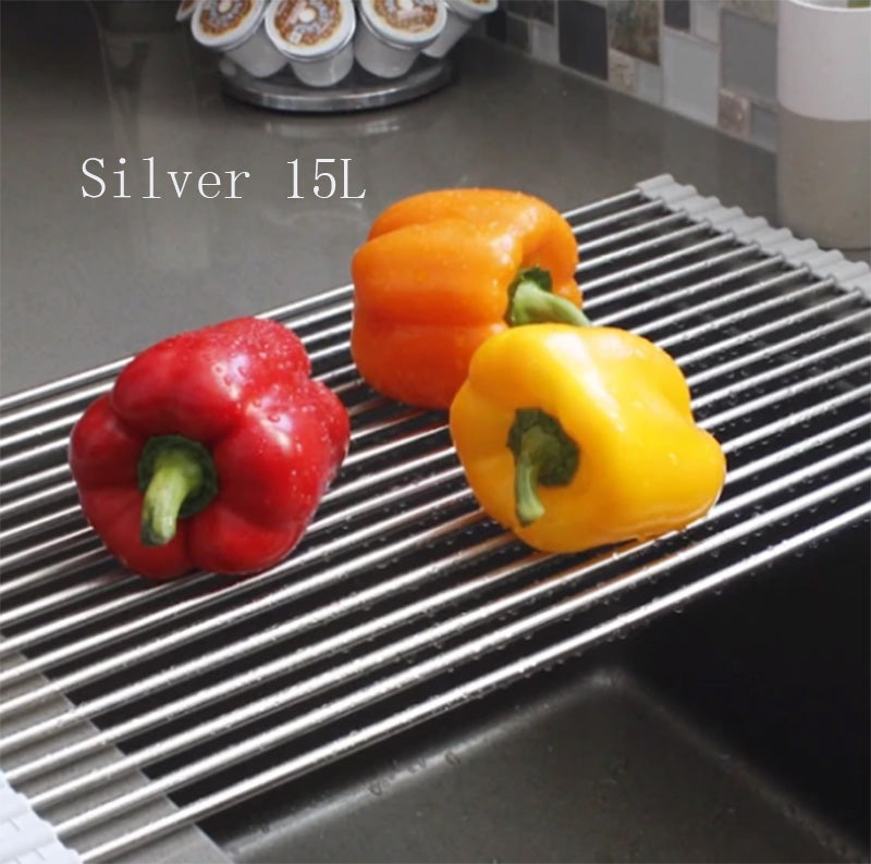 Folding Kitchen Sink Rack – Stainless Steel Dish Drying & Drain Organizer