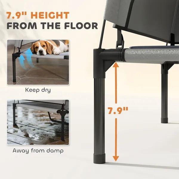 Outdoor Elevated Dog Bed with Canopy – Portable Raised Pet Cot with Cooling Pad
