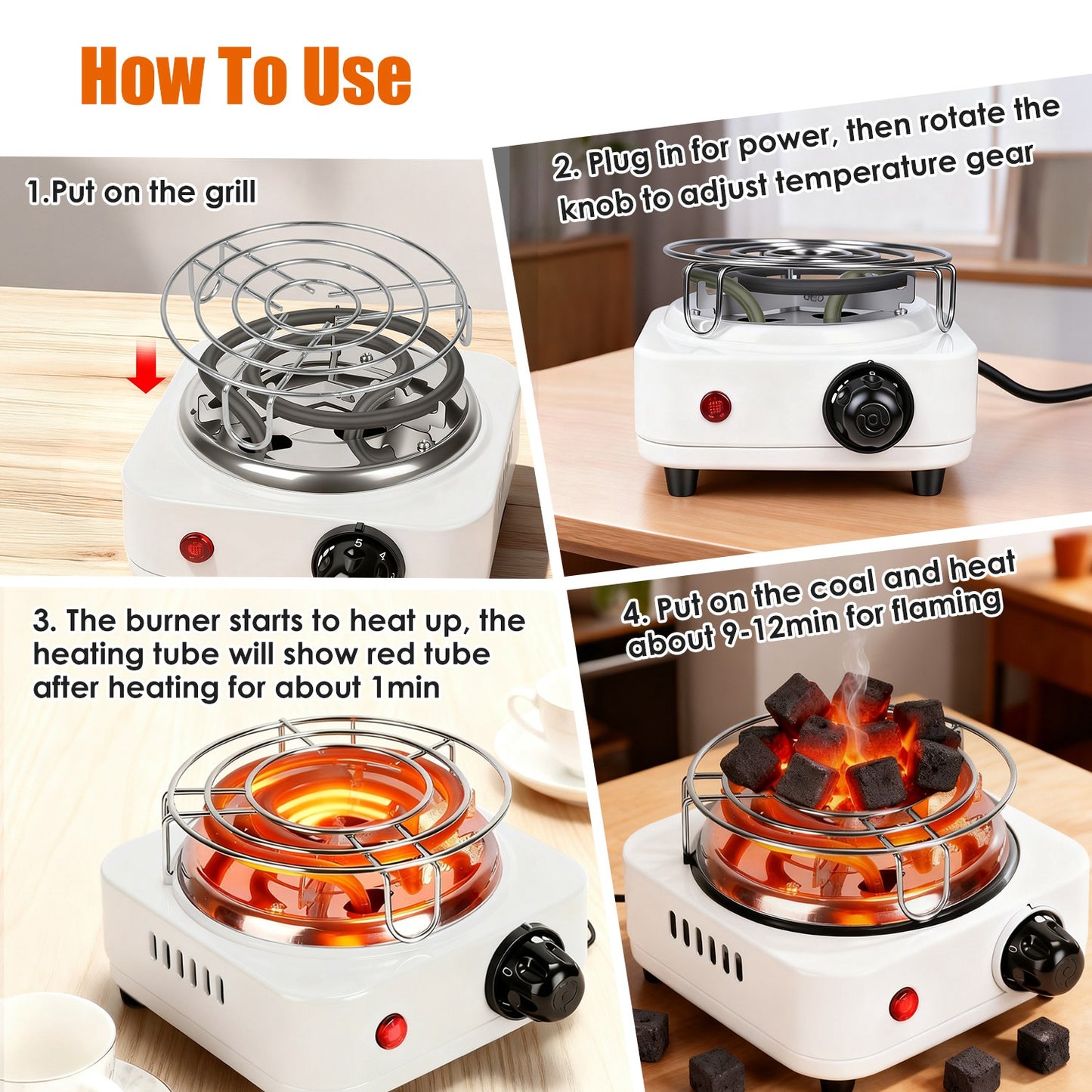 500W Electric Charcoal Burner for Hookah – 5-Level Thermostat with Grill & Tongs