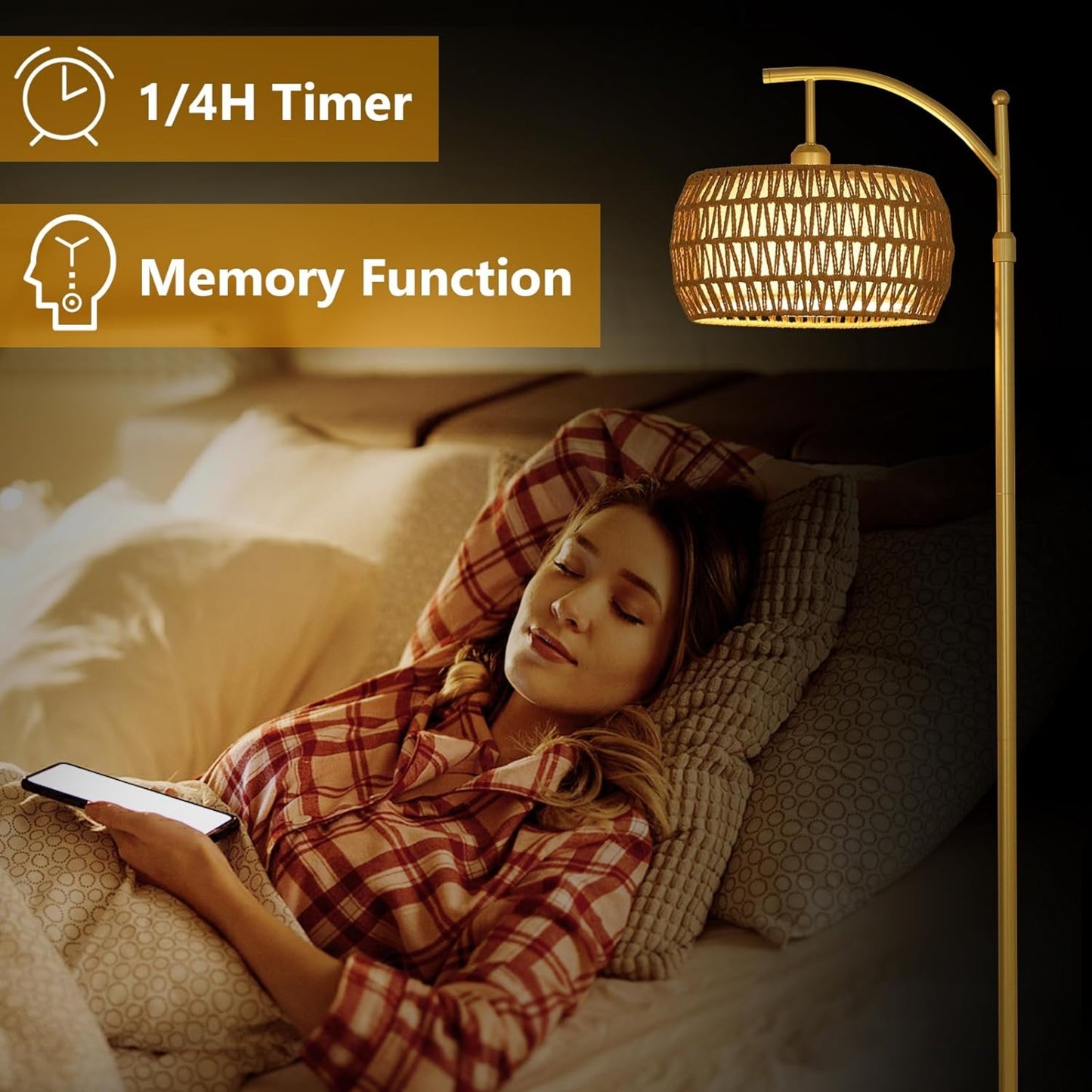 LED Gold Floor Lamp 3 Color Temperatures Remote Dimmable