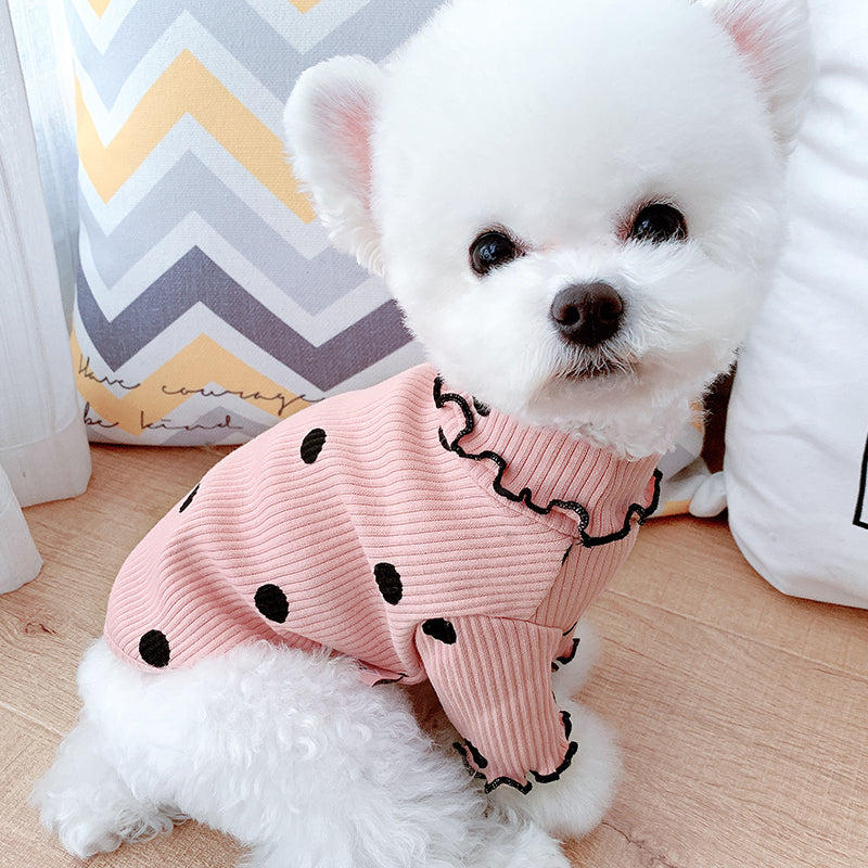 Polka Dot Turtleneck Dog Shirt – Soft Stretch Base Layer for Small & Medium Dogs