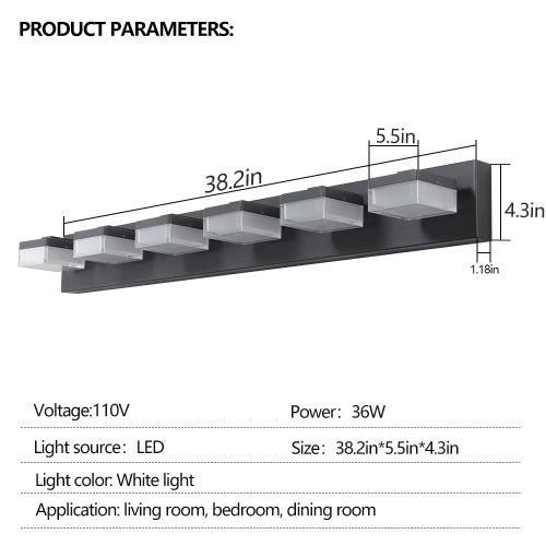 Modern 6-Light Black LED Makeup Mirror Vanity Light
