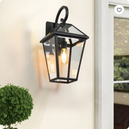 21-Inch Outdoor Wall Lantern Modern Black Metal & Clear Glass