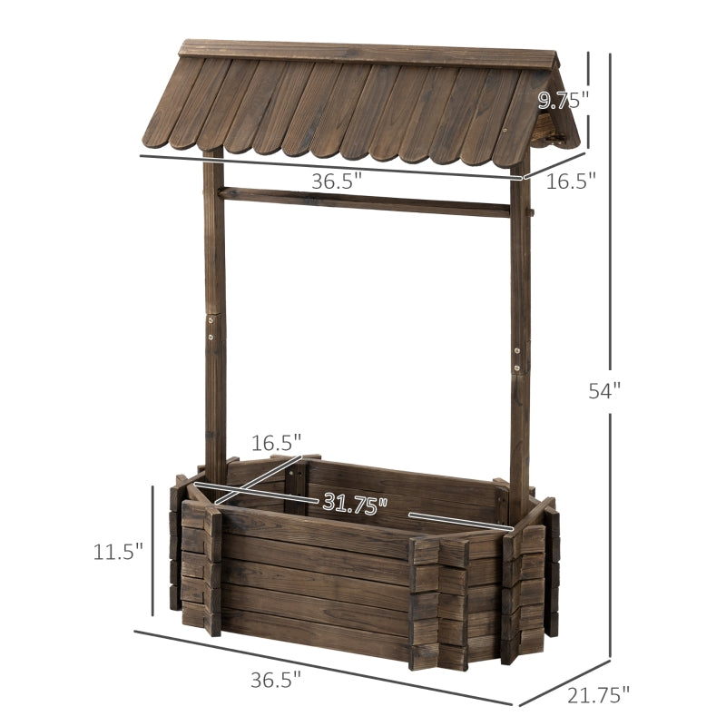 Wishing Well Wooden Planter – Raised Garden Bed for Outdoor Flowers & Garden Decor
