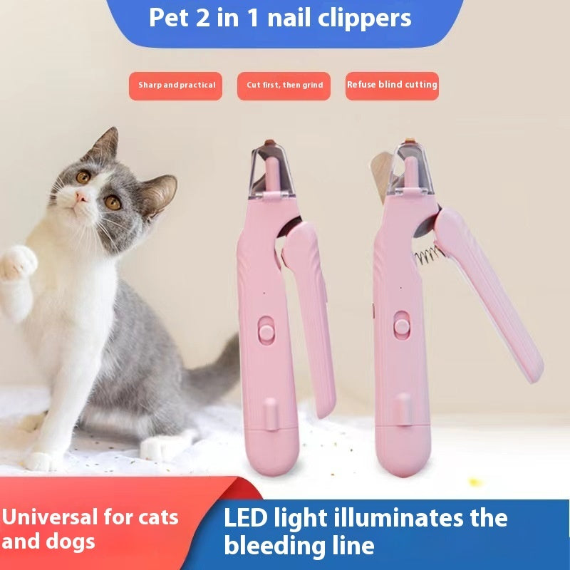 2-in-1 Pet Nail Clippers with LED Light – Dog & Cat Paw Trimmer with Safety Blood Guard