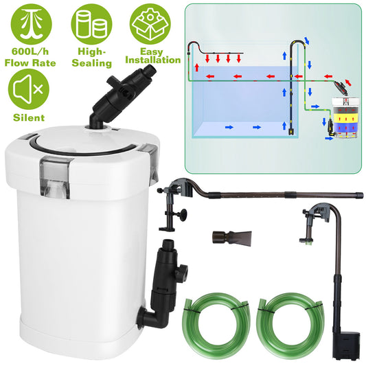 3-Stage External Aquarium Canister Filter – 600L/H, Silent, Easy Install