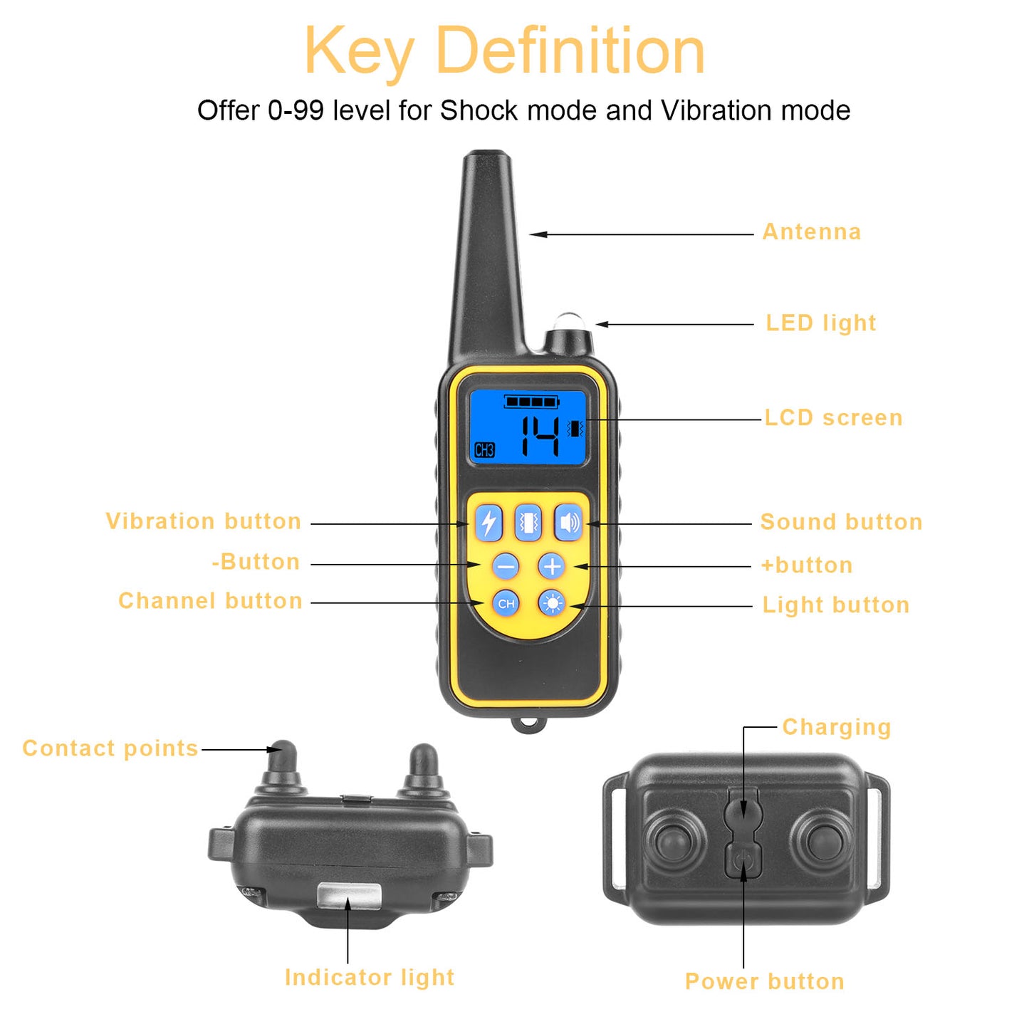 Remote Dog Training Collar IP67 Waterproof Rechargeable Pet Trainer 875 Yard Long Range 4 Modes Adjustable Levels 300mAh Battery