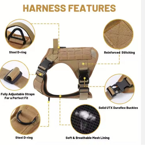 “Hiphoppet Tactical Dog Harness – Adjustable, Reflective, No-Pull Vest for Large Dogs with Metal Buckle”