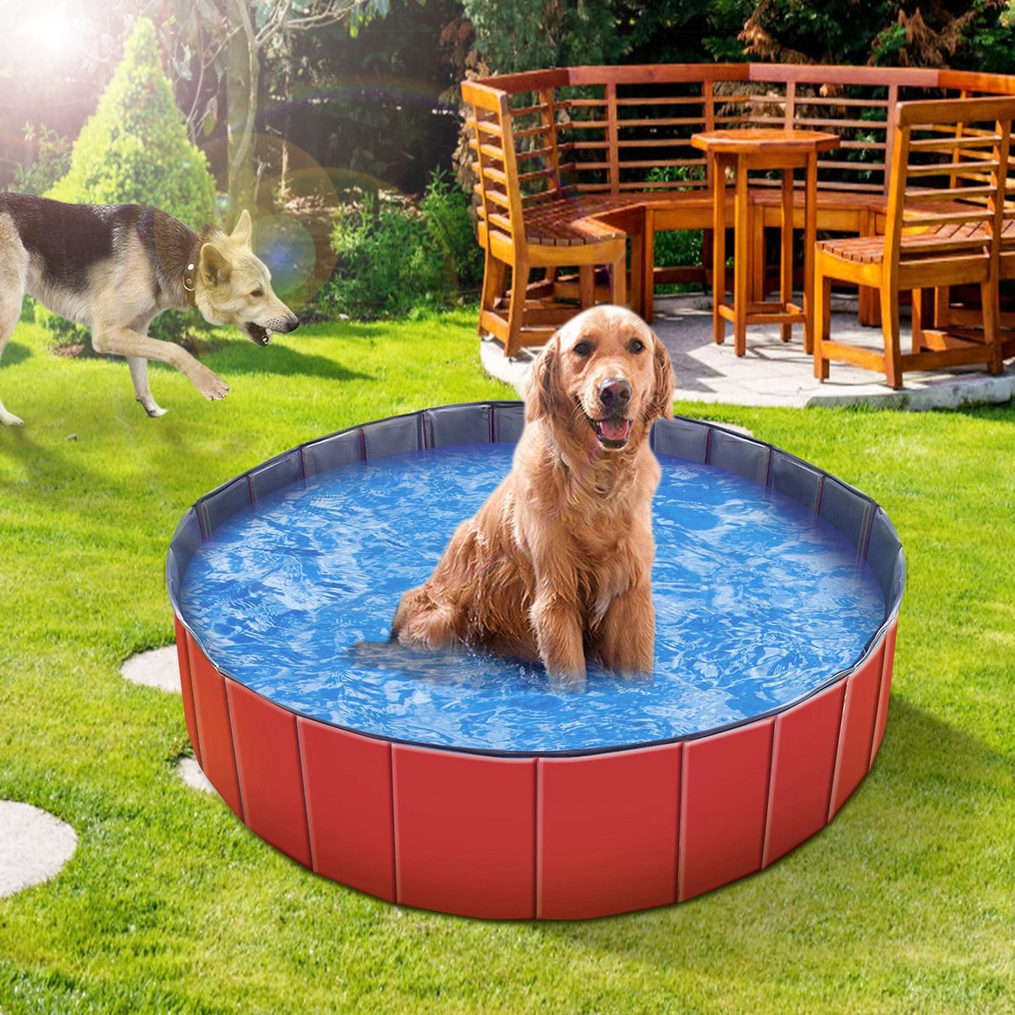 Foldable Pet Swimming Pool – 63"x63"x11.8" PVC Dog & Cat Bathing Tub, Outdoor/Indoor Play Pool