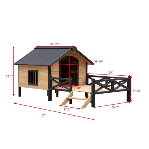 Large Outdoor Wooden Dog Kennel with Porch – Cabin-Style Weatherproof Dog House
