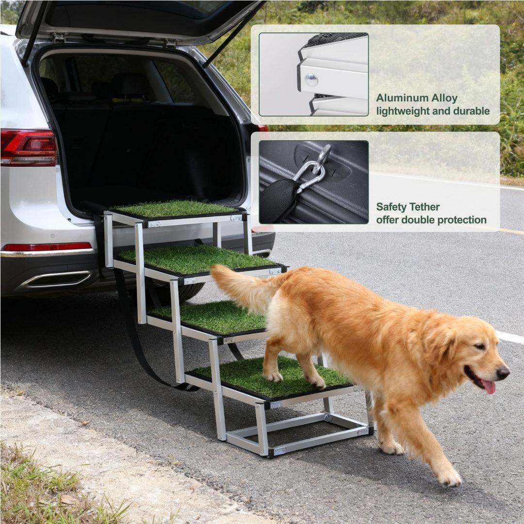 “Foldable Dog Ramp for Cars & SUVs – Portable Non-Slip Stairs for Large Dogs Up to 250lbs”