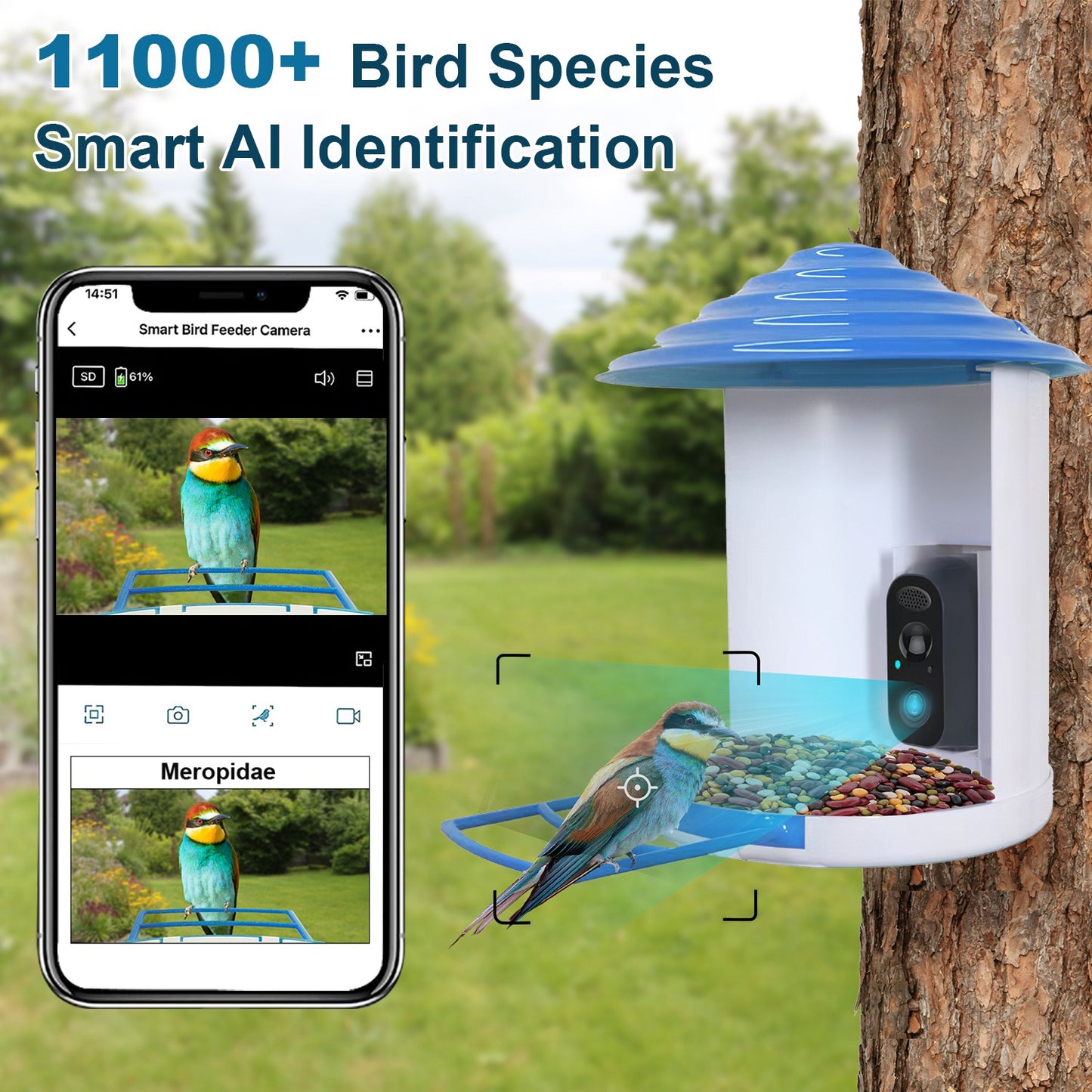 Smart Solar Bird Feeder with 1080P HD AI Camera, Motion Detection, WiFi App Control, Cloud & SD Storage, IP65 Waterproof