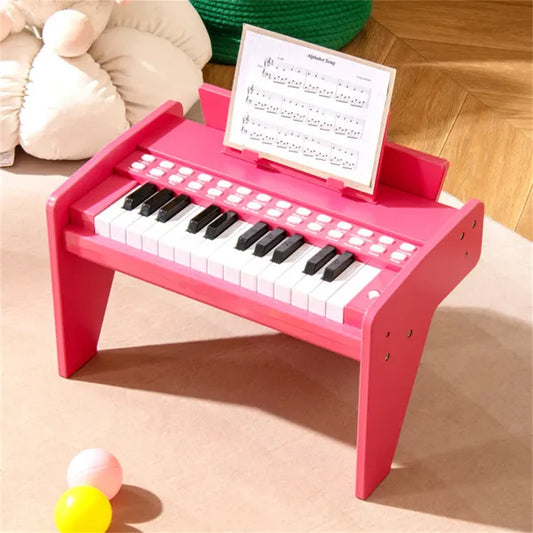 25 Keys Mini Digital Piano for Kids – Pink, Lighted Teaching Mode with 6 Tones & 15 Demo Songs