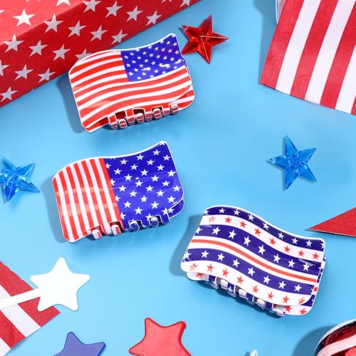 3PCS American Flag Hair Claw Clips – USA Patriotic Red, White & Blue