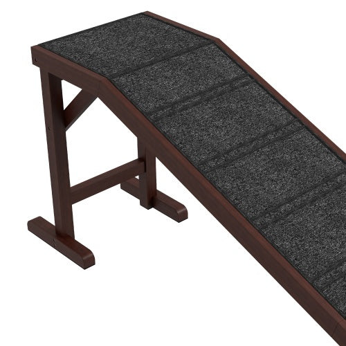 PawHut Dog Ramp for Bed & Sofa – Non-Slip Carpet Pet Ramp with Top Platform, 74 x 16 x 25 in, Brown