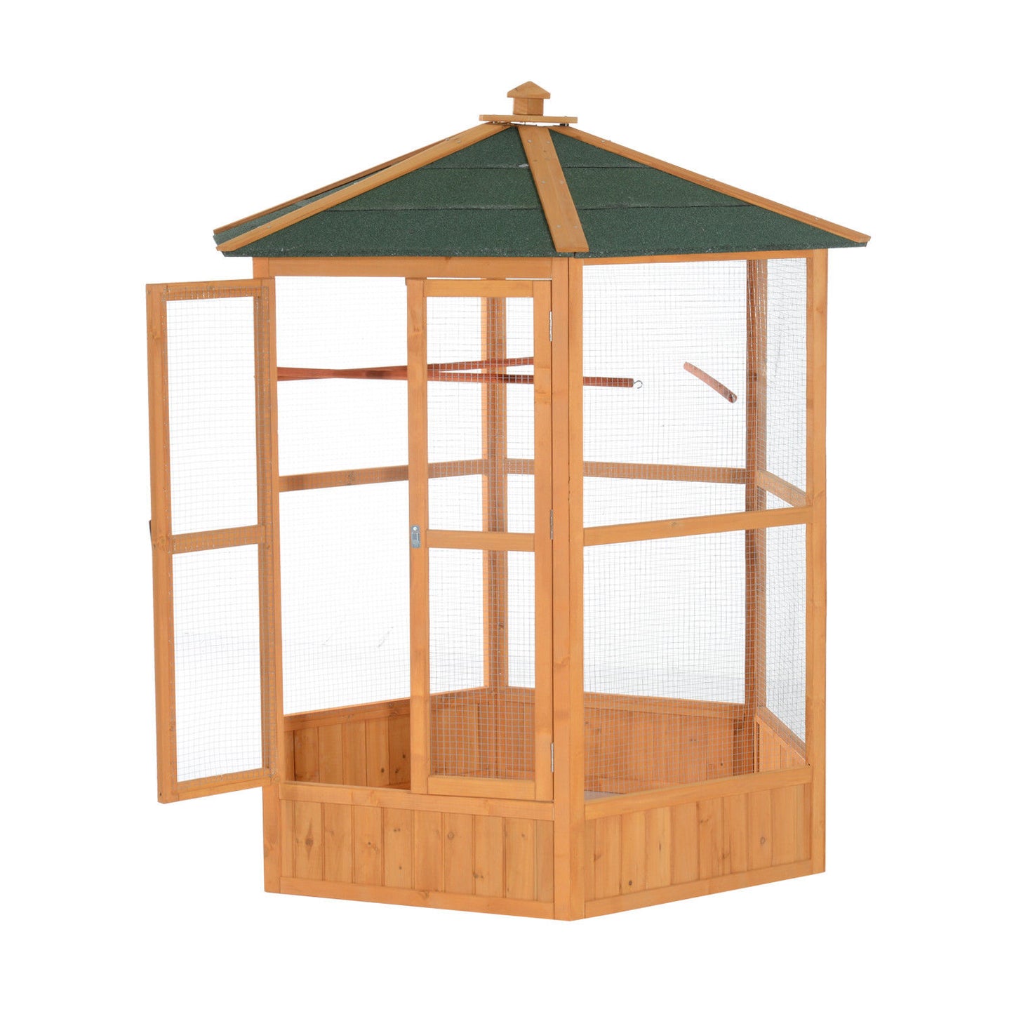 Large 69" Wooden Hexagonal Outdoor Bird Aviary Flight Cage with Protective Covered Roof