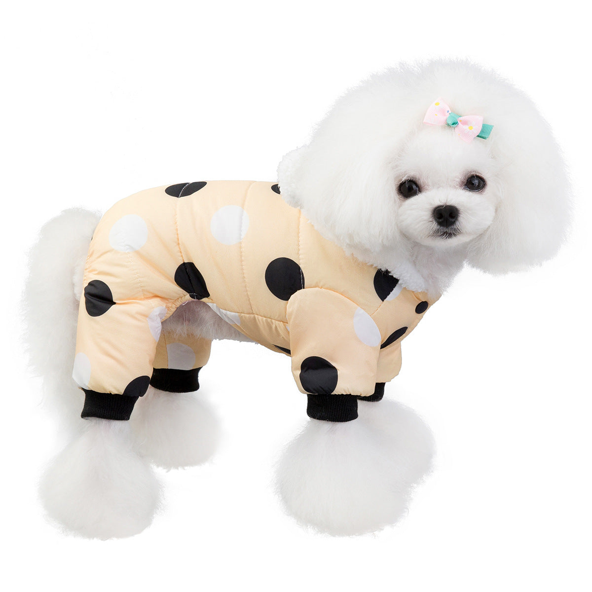 Warm Cotton Dog Coat – Big Polka Dot Four-Leg Winter Jacket for Pets