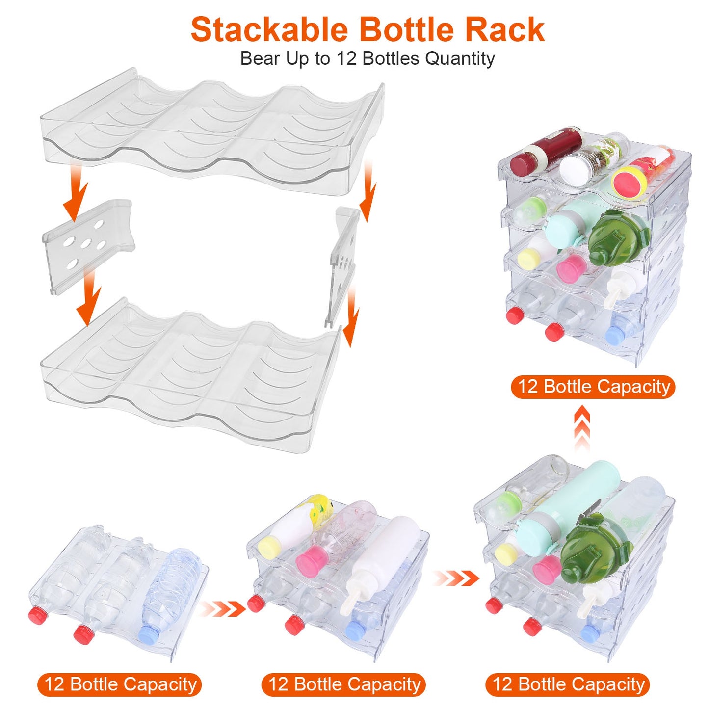4-Tier Bottle Storage Holder – Stackable 12 Bottle Organizer for Kitchen Fridge & Pantry