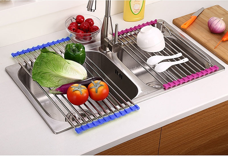 Folding Kitchen Sink Rack – Stainless Steel Dish Drying & Drain Organizer